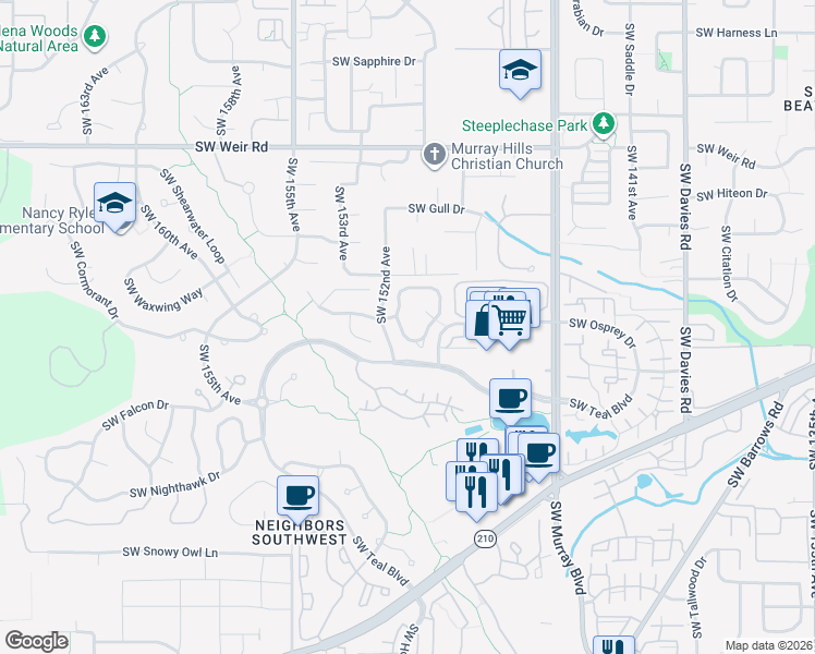 map of restaurants, bars, coffee shops, grocery stores, and more near 10706 Southwest Heron Circle in Beaverton