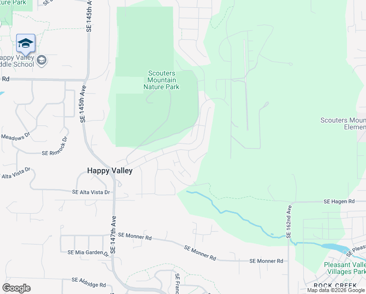map of restaurants, bars, coffee shops, grocery stores, and more near 15341 Southeast Baden Powell Road in Happy Valley