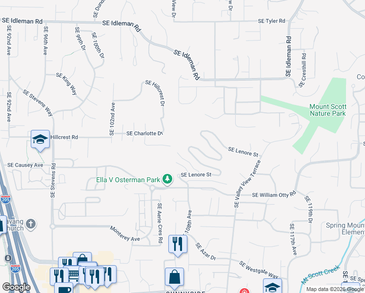 map of restaurants, bars, coffee shops, grocery stores, and more near 10978 Southeast Lenore Street in Happy Valley