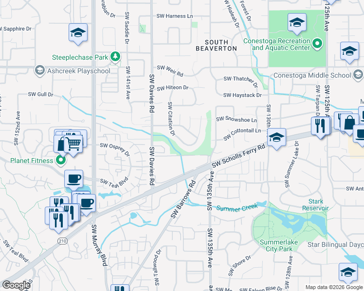 map of restaurants, bars, coffee shops, grocery stores, and more near 10625 Southwest Citation Drive in Beaverton