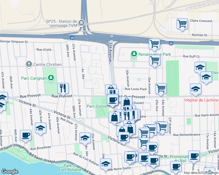 map of restaurants, bars, coffee shops, grocery stores, and more near 791 32e Avenue in Montrã©Al