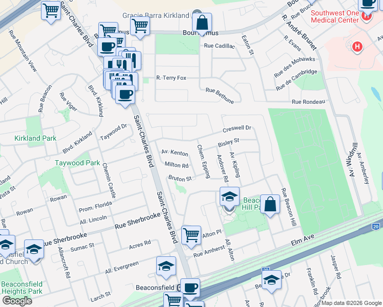 map of restaurants, bars, coffee shops, grocery stores, and more near 189 Avenue Kenton in Beaconsfield