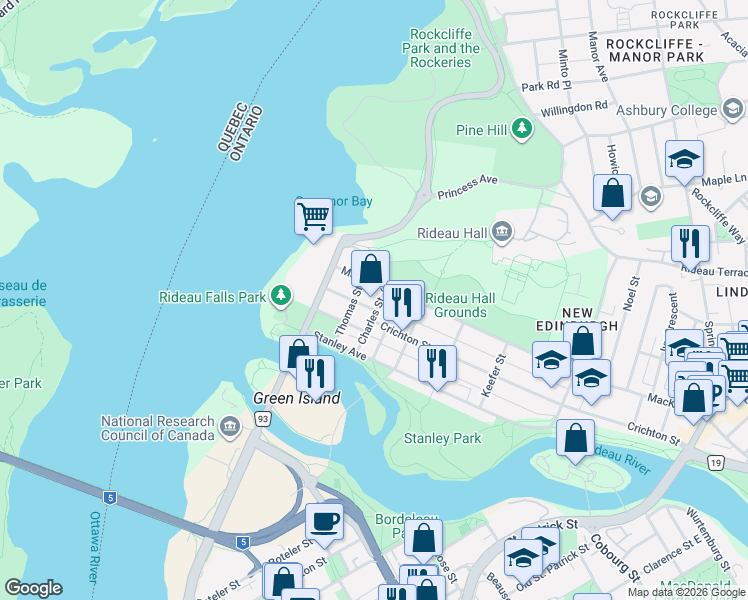 map of restaurants, bars, coffee shops, grocery stores, and more near in Ottawa