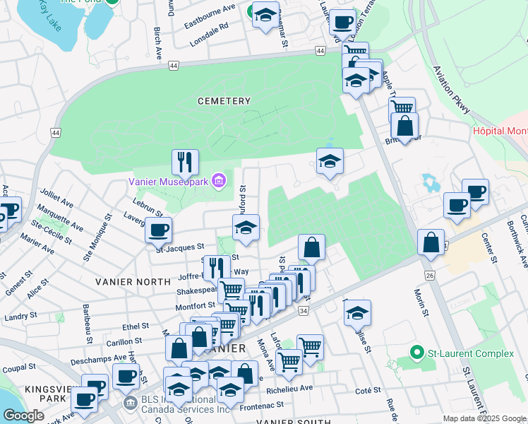 map of restaurants, bars, coffee shops, grocery stores, and more near in Ottawa