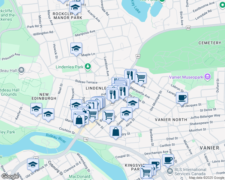 map of restaurants, bars, coffee shops, grocery stores, and more near in Ottawa