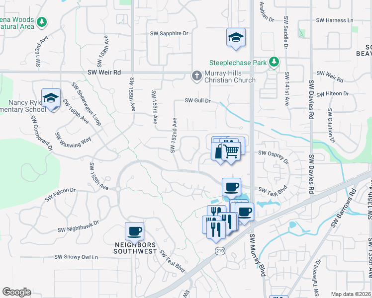 map of restaurants, bars, coffee shops, grocery stores, and more near 10706 Southwest Heron Circle in Beaverton
