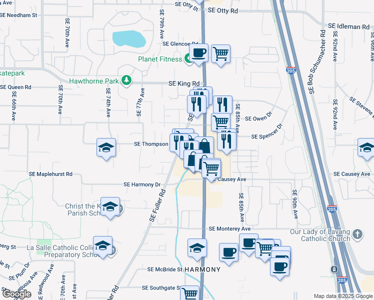 map of restaurants, bars, coffee shops, grocery stores, and more near 11211 Cascade Highway in Happy Valley
