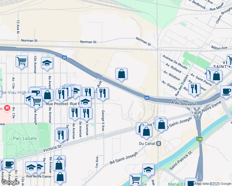 map of restaurants, bars, coffee shops, grocery stores, and more near in Montreal