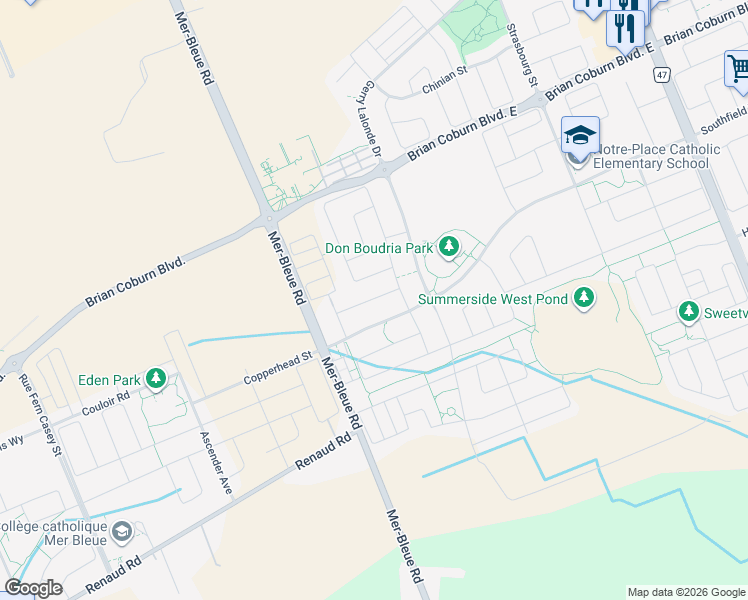 map of restaurants, bars, coffee shops, grocery stores, and more near Damselfish Walk in Ottawa
