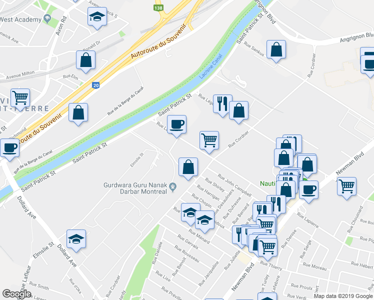 map of restaurants, bars, coffee shops, grocery stores, and more near 2606 Rue Lapierre in Montréal
