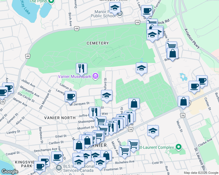 map of restaurants, bars, coffee shops, grocery stores, and more near 146 Granville Street in Ottawa