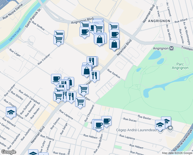 map of restaurants, bars, coffee shops, grocery stores, and more near in Montreal