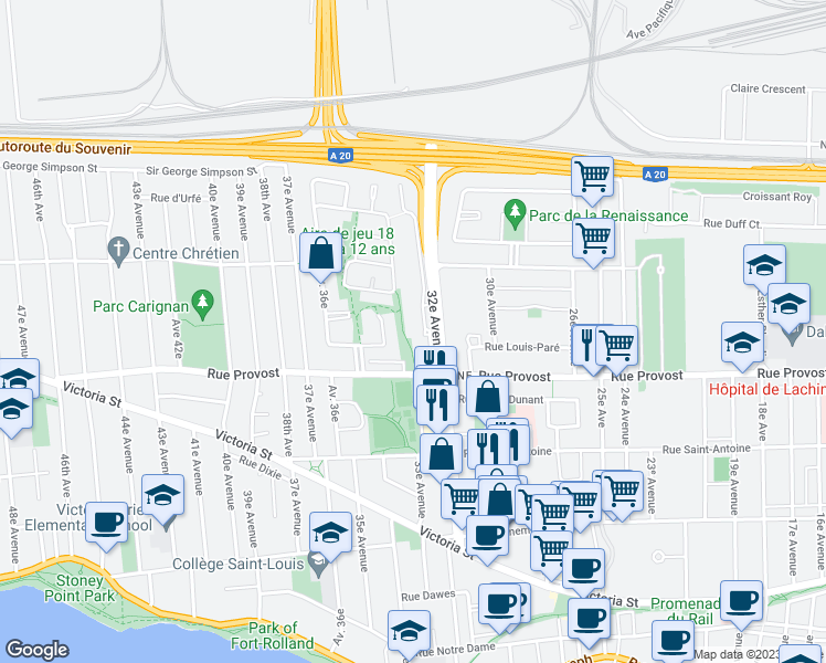 map of restaurants, bars, coffee shops, grocery stores, and more near 801 Rue Gameroff in Montréal