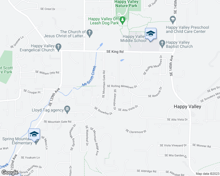 map of restaurants, bars, coffee shops, grocery stores, and more near 11020 Southeast Westchester Avenue in Happy Valley