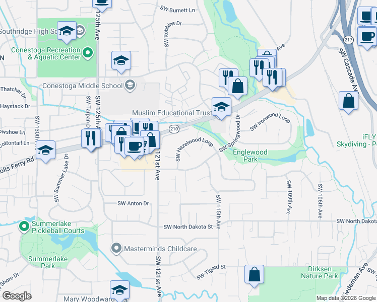 map of restaurants, bars, coffee shops, grocery stores, and more near 11690 Southwest Ashwood Court in Tigard