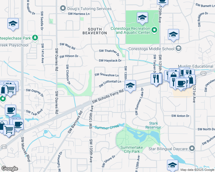 map of restaurants, bars, coffee shops, grocery stores, and more near 10675 Southwest 133rd Place in Beaverton