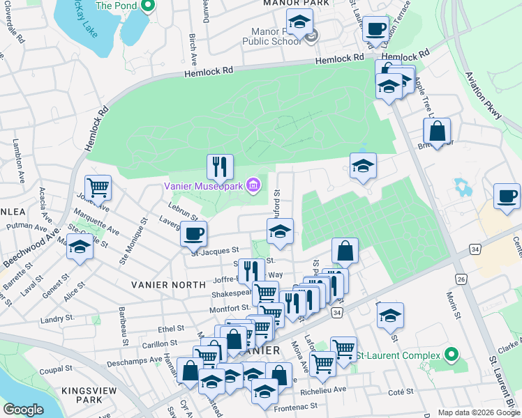 map of restaurants, bars, coffee shops, grocery stores, and more near 323 Perrier Avenue in Ottawa