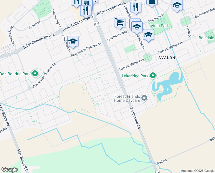 map of restaurants, bars, coffee shops, grocery stores, and more near 58 Astervale Street in Ottawa