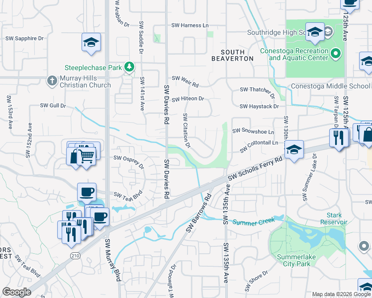 map of restaurants, bars, coffee shops, grocery stores, and more near 13770 Southwest Otter Lane in Beaverton