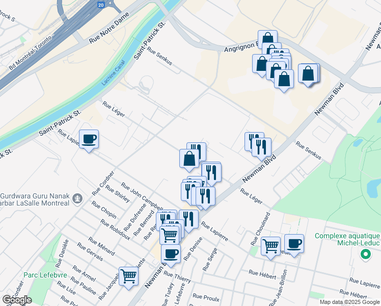map of restaurants, bars, coffee shops, grocery stores, and more near in Montreal