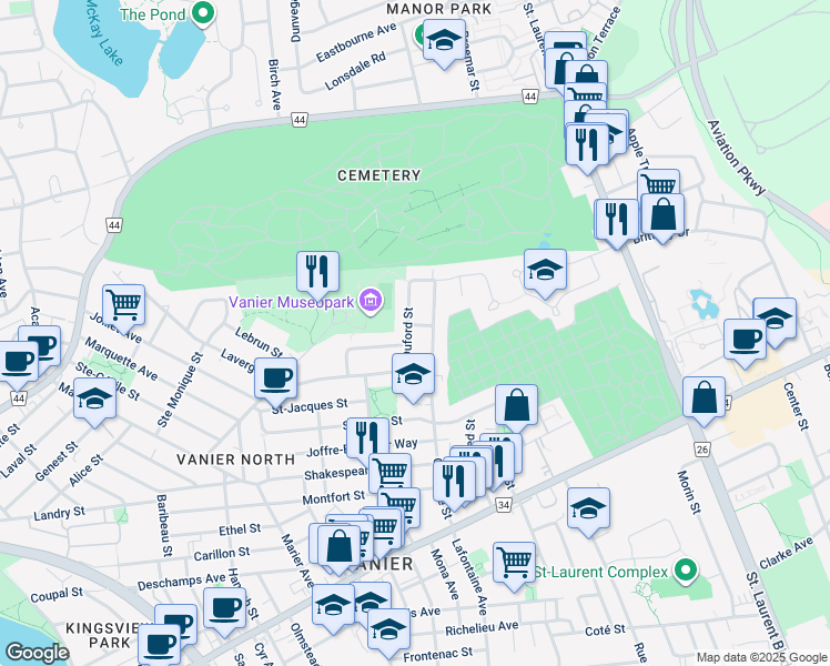 map of restaurants, bars, coffee shops, grocery stores, and more near in Ottawa