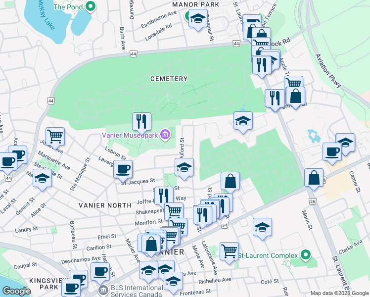 map of restaurants, bars, coffee shops, grocery stores, and more near in Ottawa