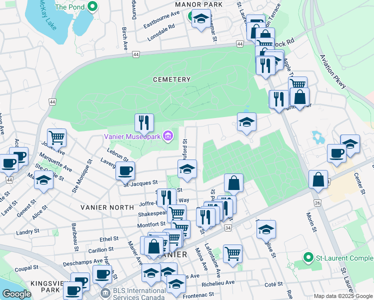 map of restaurants, bars, coffee shops, grocery stores, and more near in Ottawa