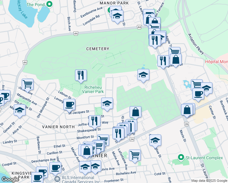map of restaurants, bars, coffee shops, grocery stores, and more near 135 Granville Street in Ottawa