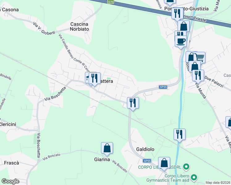 map of restaurants, bars, coffee shops, grocery stores, and more near 23 Via E. Toti in Villaguattera