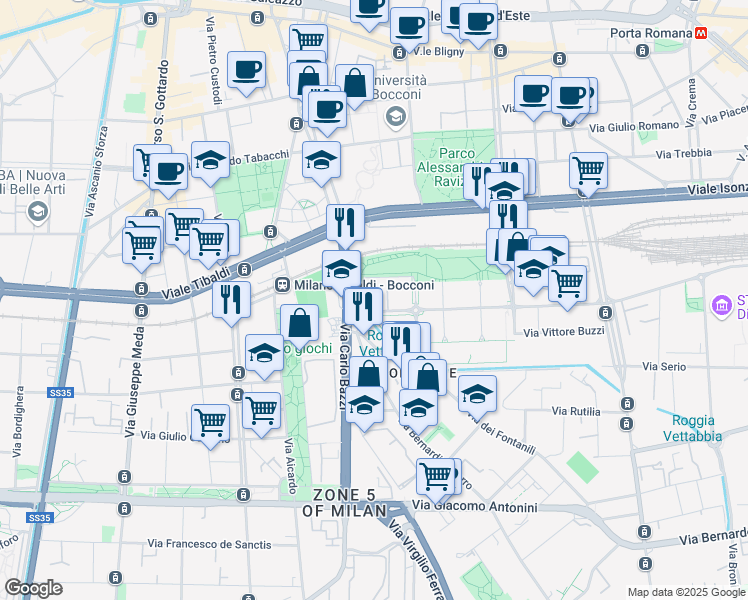 map of restaurants, bars, coffee shops, grocery stores, and more near 5 Via Giovanni Spadolini in Milano