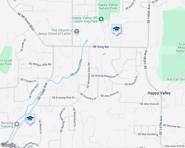 map of restaurants, bars, coffee shops, grocery stores, and more near 13517 Southeast Rolling Meadows Drive in Happy Valley