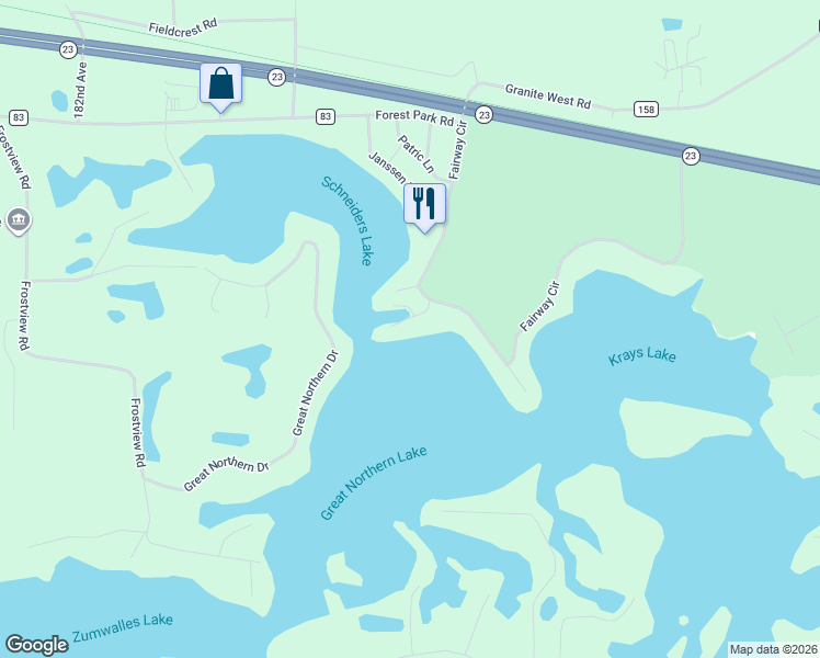 map of restaurants, bars, coffee shops, grocery stores, and more near 17587 Finch Court in Cold Spring