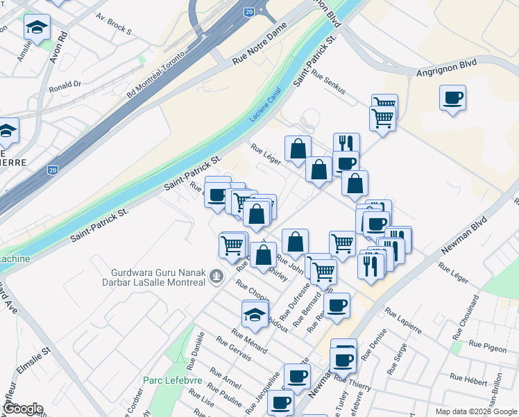 map of restaurants, bars, coffee shops, grocery stores, and more near 7373-7637 Cordner St in Montreal