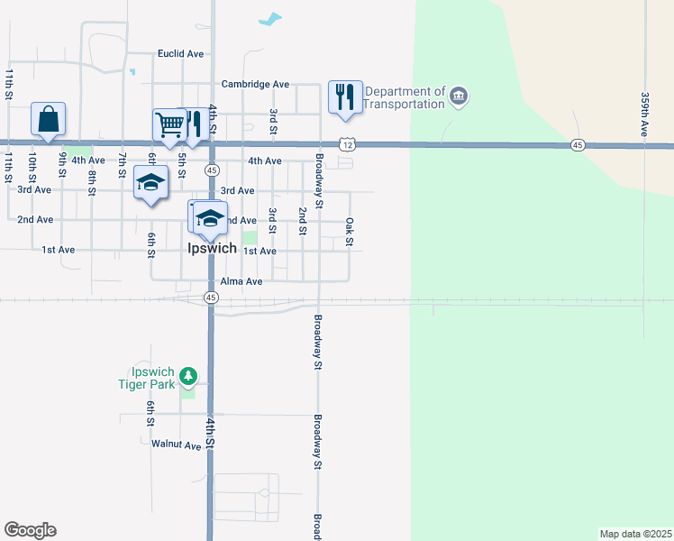 map of restaurants, bars, coffee shops, grocery stores, and more near 13-99 Broadway St in Ipswich