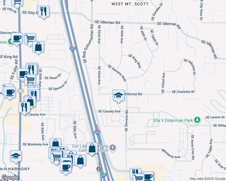 map of restaurants, bars, coffee shops, grocery stores, and more near 10919 Southeast Remson Drive in Happy Valley