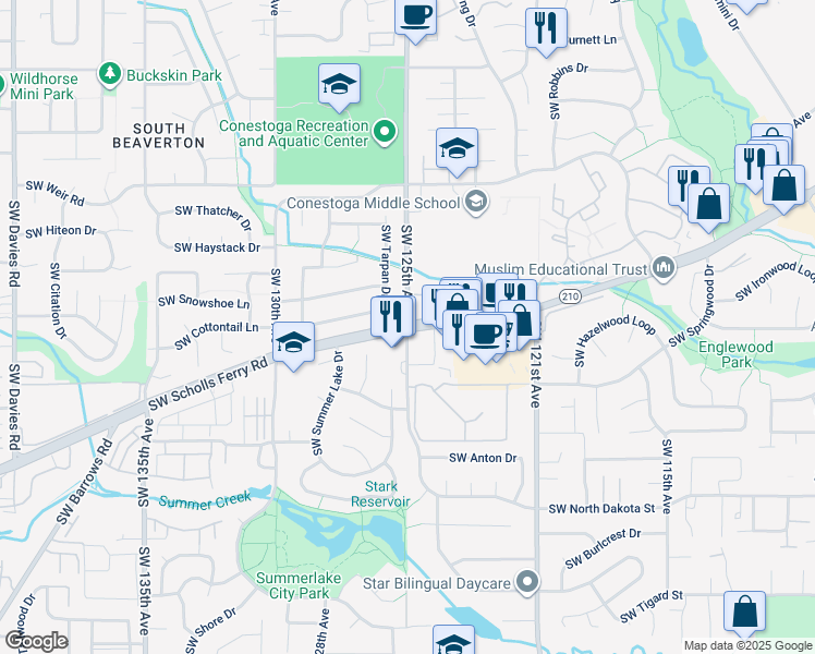 map of restaurants, bars, coffee shops, grocery stores, and more near in Tigard