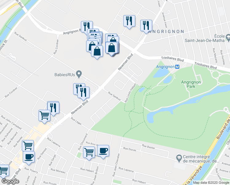 map of restaurants, bars, coffee shops, grocery stores, and more near 1921 Rue Senkus in Montreal