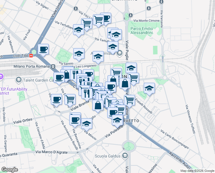 map of restaurants, bars, coffee shops, grocery stores, and more near 4 Via Enrico Gonzales in Milan