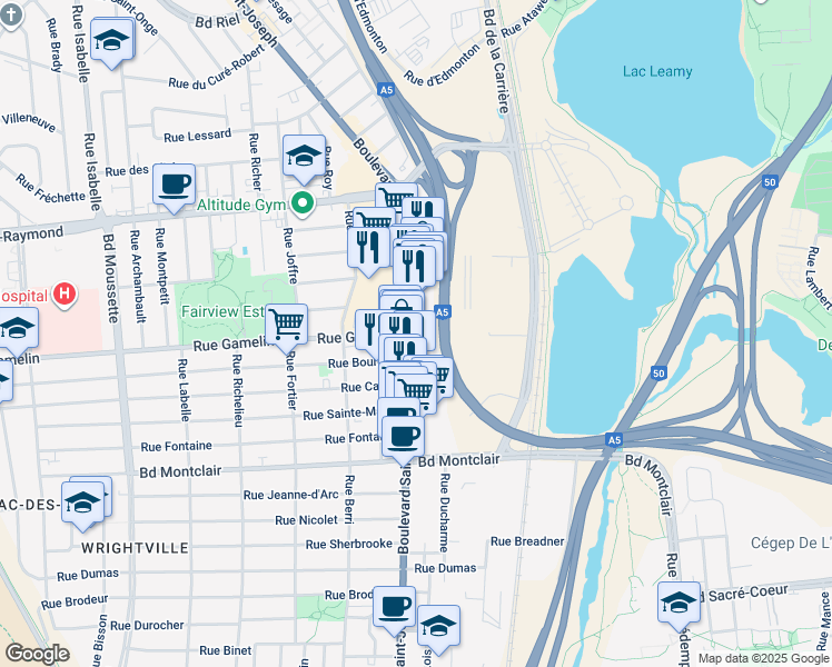 map of restaurants, bars, coffee shops, grocery stores, and more near in Gatineau