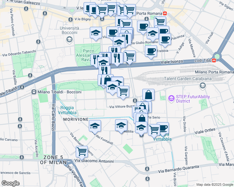 map of restaurants, bars, coffee shops, grocery stores, and more near 2 Via Pietrasanta in Milan