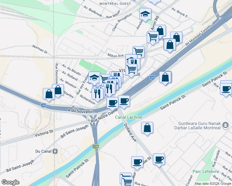 map of restaurants, bars, coffee shops, grocery stores, and more near 330 Rue Saint-Jacques in Montréal