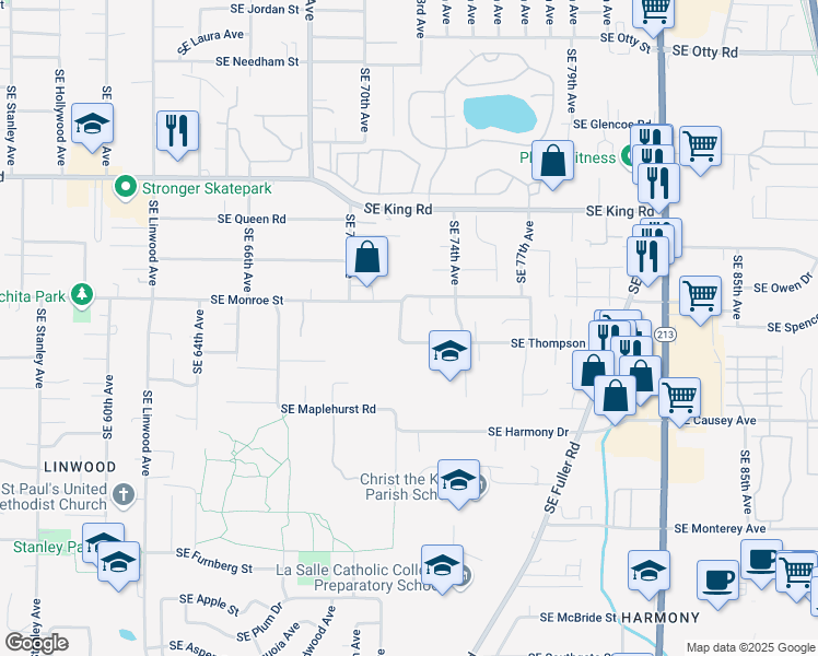map of restaurants, bars, coffee shops, grocery stores, and more near 10920 Southeast 72nd Avenue in Milwaukie