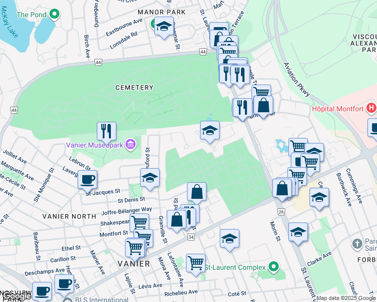 map of restaurants, bars, coffee shops, grocery stores, and more near 430 Pauline Charron Place in Ottawa