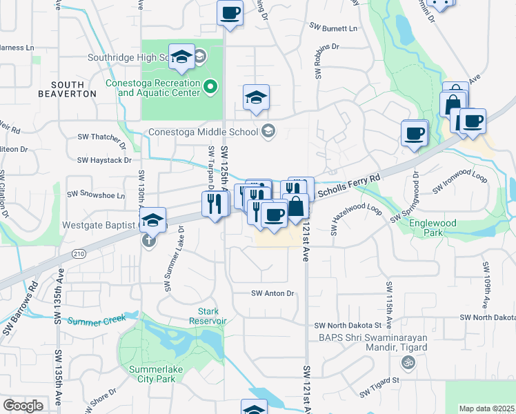 map of restaurants, bars, coffee shops, grocery stores, and more near 12282 Southwest Scholls Ferry Road in Beaverton
