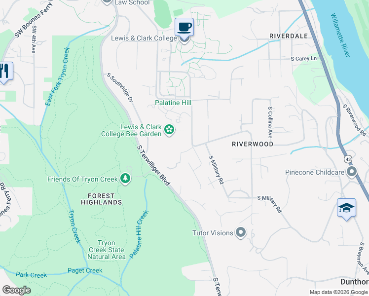 map of restaurants, bars, coffee shops, grocery stores, and more near 11255 South Northgate Avenue in Portland