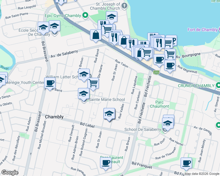 map of restaurants, bars, coffee shops, grocery stores, and more near 973 Rue Saint Jean in Chambly