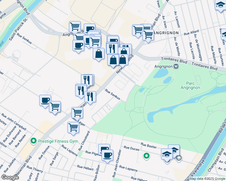 map of restaurants, bars, coffee shops, grocery stores, and more near 1951 Rue Senkus in Montréal