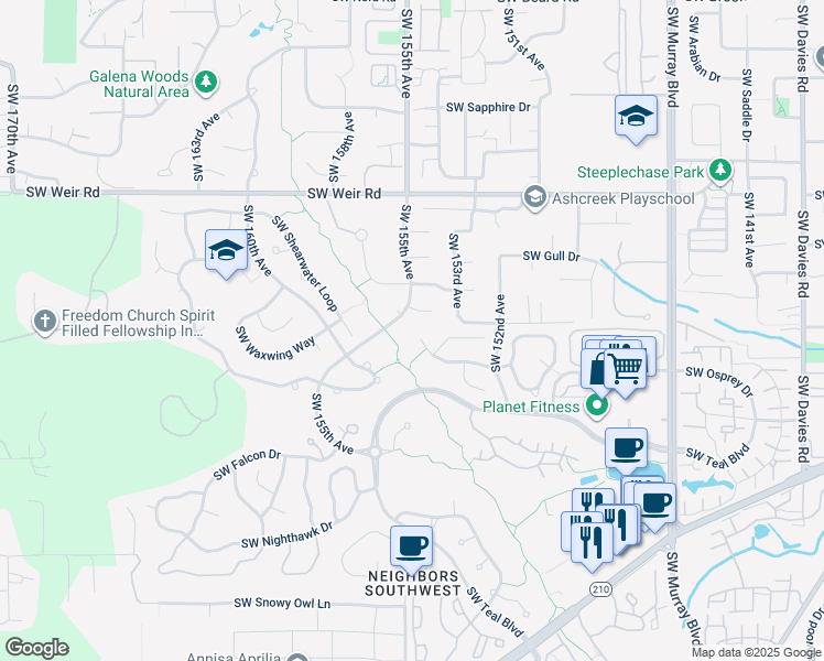map of restaurants, bars, coffee shops, grocery stores, and more near 10510 Southwest 155th Avenue in Beaverton