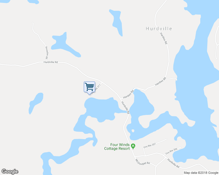 map of restaurants, bars, coffee shops, grocery stores, and more near Hurdville Road in Parry Sound