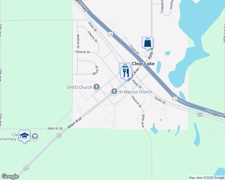 map of restaurants, bars, coffee shops, grocery stores, and more near 8698 Main Avenue in Clear Lake